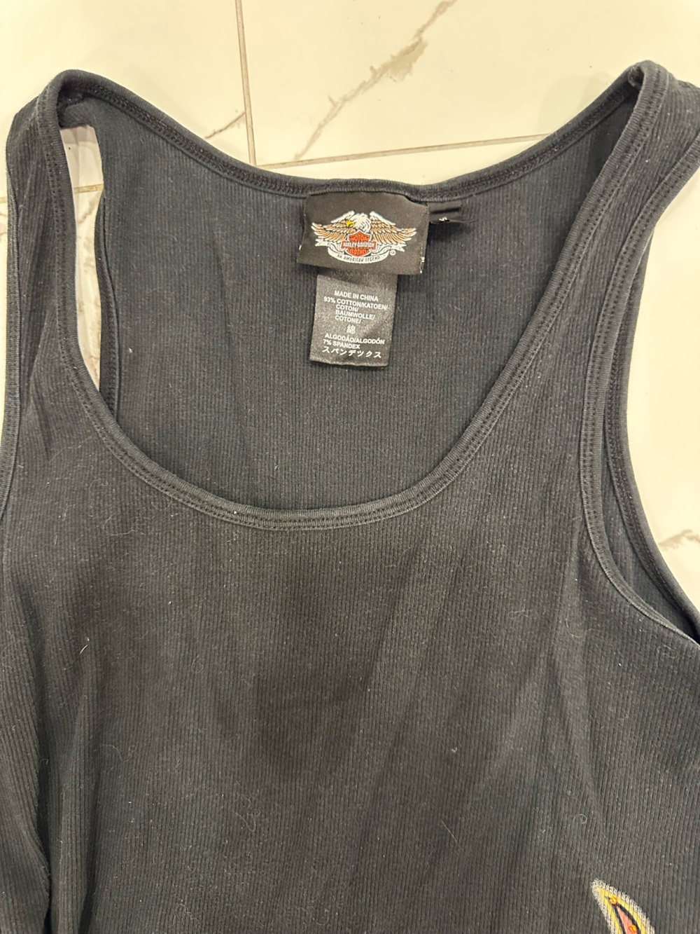 Harley-Davidson Black Ribbed Tank Top with Winged Logo Patch